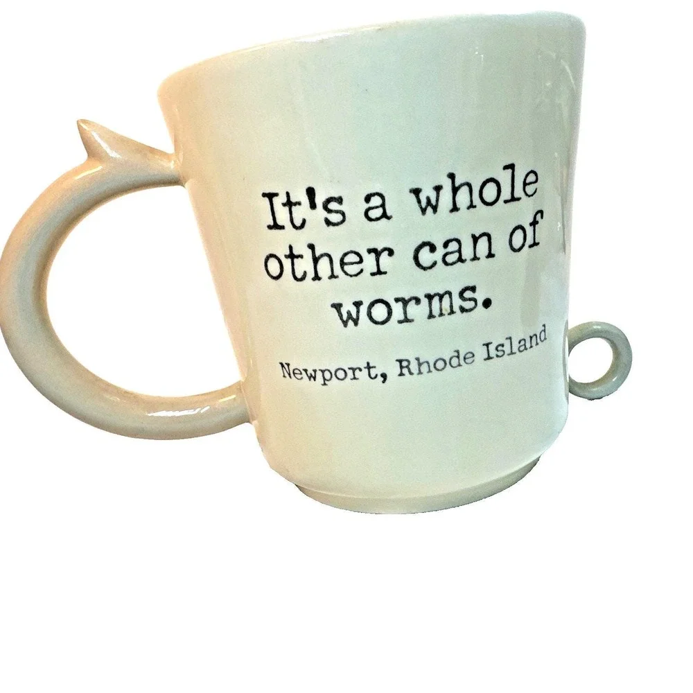Vintage Bite Me Bait Co. Newport RI Ceramic Coffee Mug Fish Hook Handle EVC